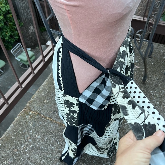 Skirt-Maxi, long Vintage, Patchwork Quilt, tie waist, step in, black & cream,MED - Picture 8 of 16